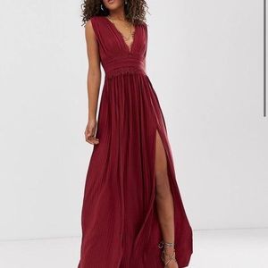 ASOS burgundy lace maxi dress